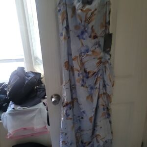 White House Black Market Blue and Brown Floral Midi Dress